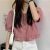 Summer Ruffle Elegant Chiffon Cool Blouse Women Youthful Cute Cropped Tops Chic Short Sleeve Shirt
