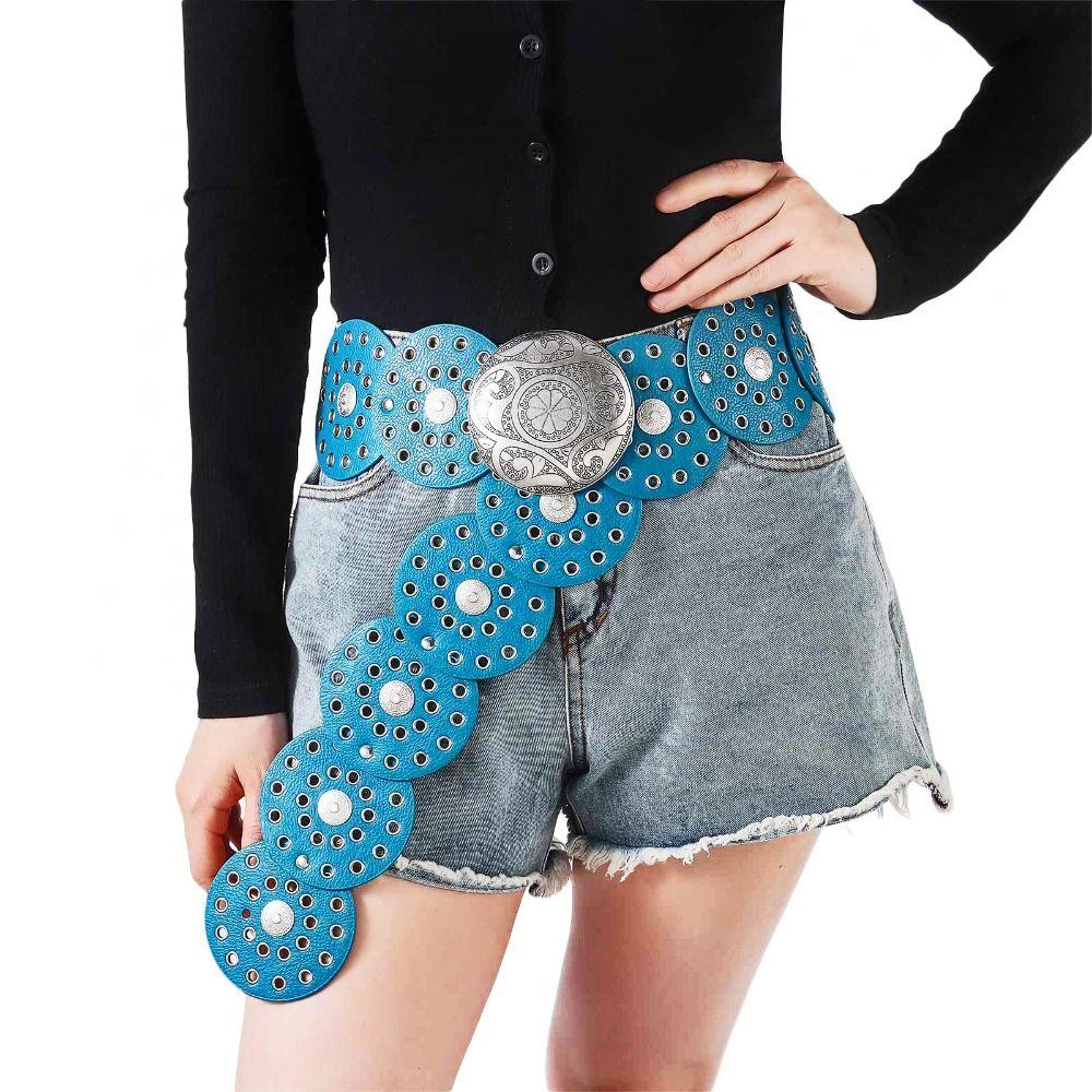 Преувеличенный ковбойский дисковый ремень в западном стиле, красочный широкий дисковый ремень с прорезями для женщин