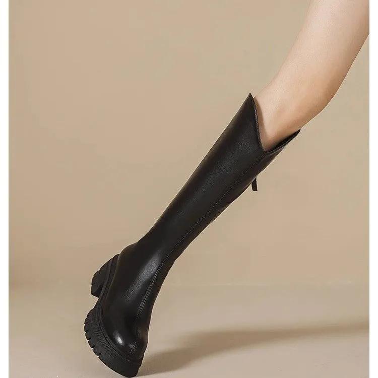 Thin Boots Women 2024 Autumn and Winter Outside Wear Suede Slim Thick Thick-soled Simple Design Trend with Knight Boots