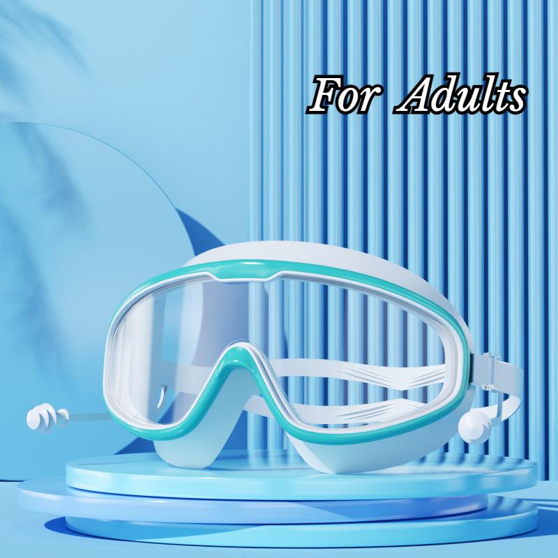 Очки для плавания с большой оправой, беруши, водонепроницаемые, противотуманные, HD, прозрачные, детские очки, защита от ультрафиолета, безопасные очки для плавания