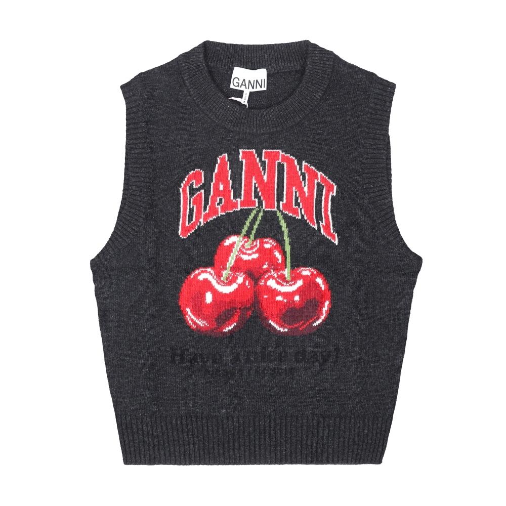 Ganni Women Knit Cherry Logo Wool Mix Vest A1070264