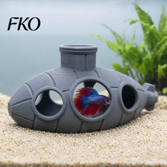 Retro Submarine Ornament 3D Printed Hollow Fish Tank Decorations, Aquarium Shrimp Hideout Breeding Ornament, Hiding Cave Shelter for Betta