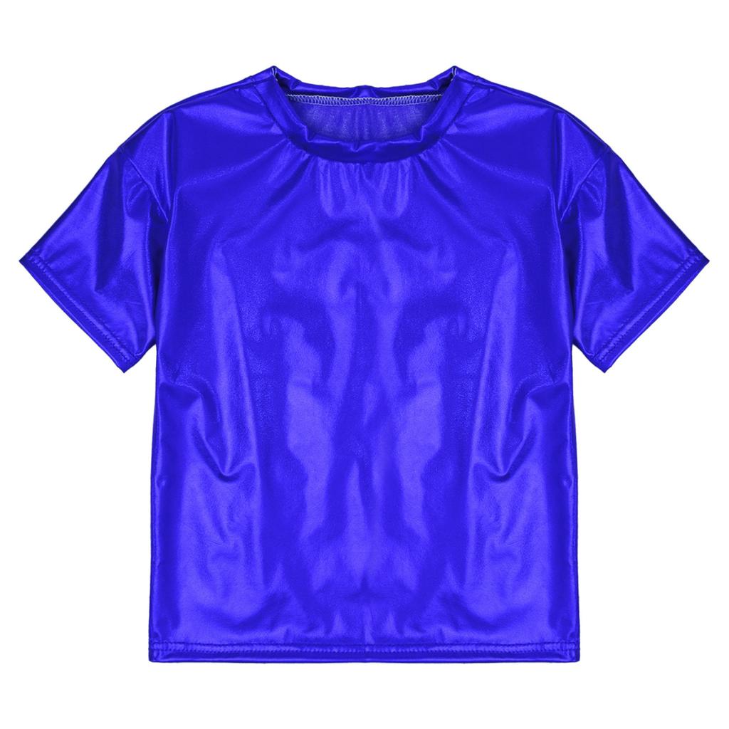 Детские сверкающие топы с короткими рукавами для мальчиков и девочек, модная футболка с круглым вырезом, танцевальный костюм