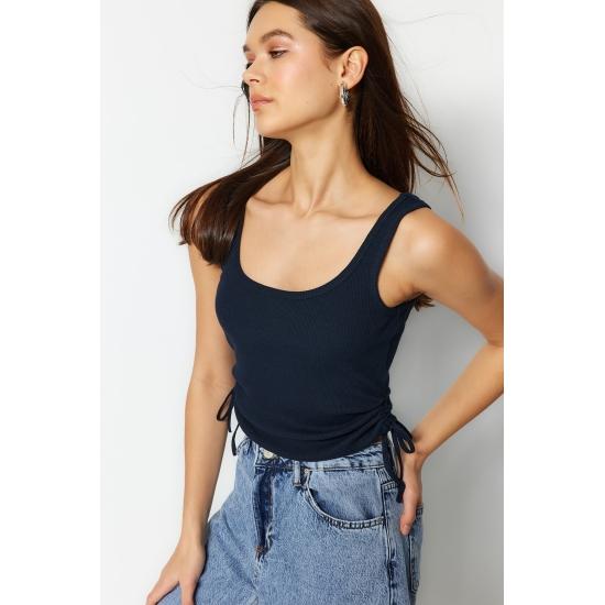 Эластичный вязаный трикотажный трикотажный майка в рубчик с вырезом у бассейна