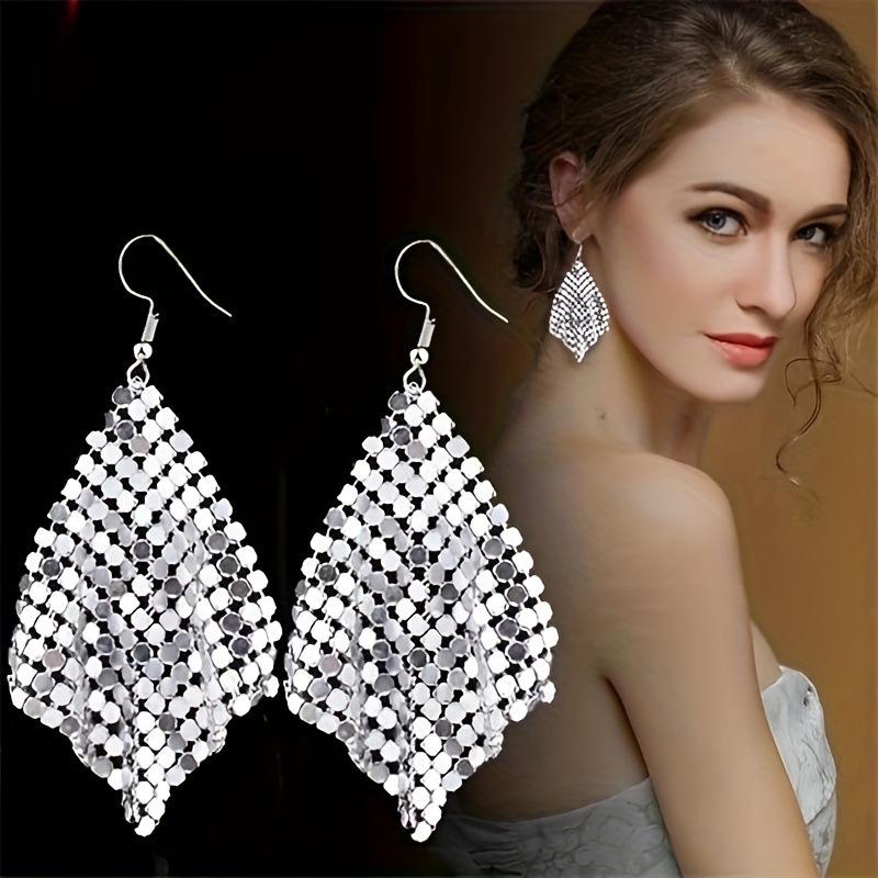 Fashion Earrings Metal Sequins Tassel Earrings Creative New Square Geometric Long Earrings