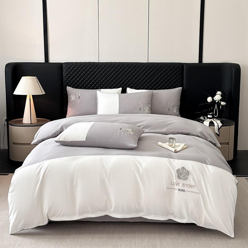 Light Luxury Ice Silk Bed Four-piece Set Double-sided Washed Cotton Embroidered Quilt Cover Bed Sheet Three-piece Set