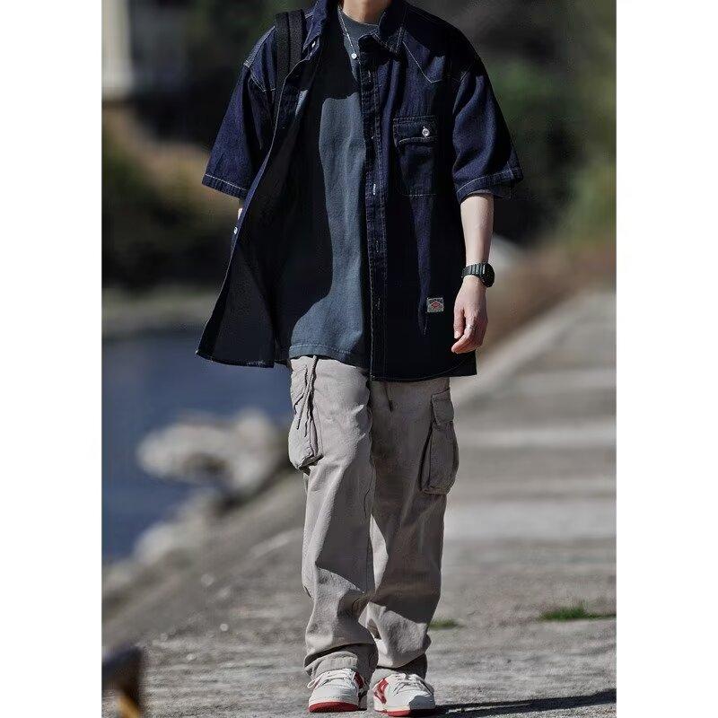 Japanese Retro Fashion Brand Summer Loose Denim Short Sleeved Shirt Artistic Youth Workwear Shirt Men'S And Women'S Layered Jacket