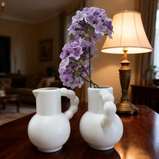 Деревенская ваза с ручкой Ретро Имитация керамической вазы Дизайн кувшина Белая декоративная пластиковая ваза Гидропонный кашпо для украшения дома в стиле фермерского дома