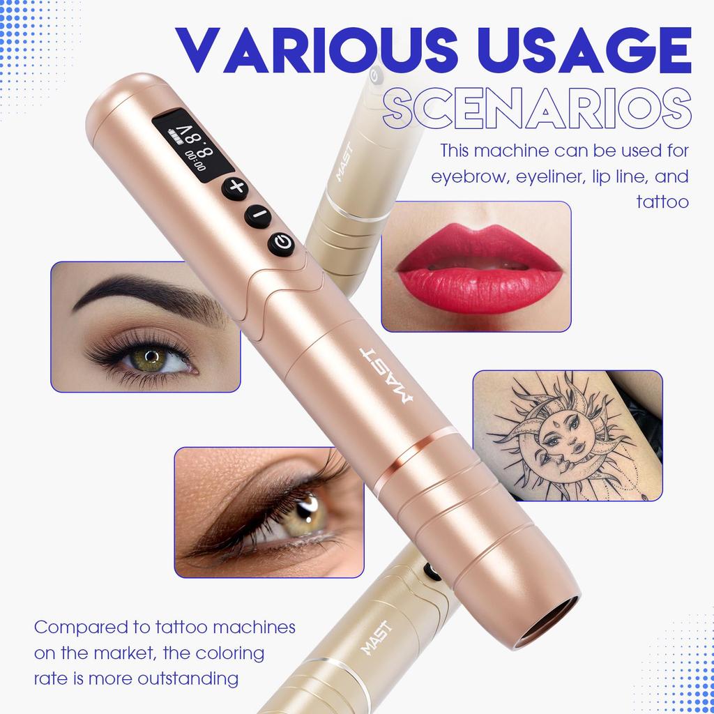 Mast Nano2 Tattoo Pen Machine Беспроводной микроблейдинг с вращающимся ЖК-дисплеем, легкая батарея 1100 мАч для бровей, подводки для глаз, губ, кожи головы и точечных татуировок