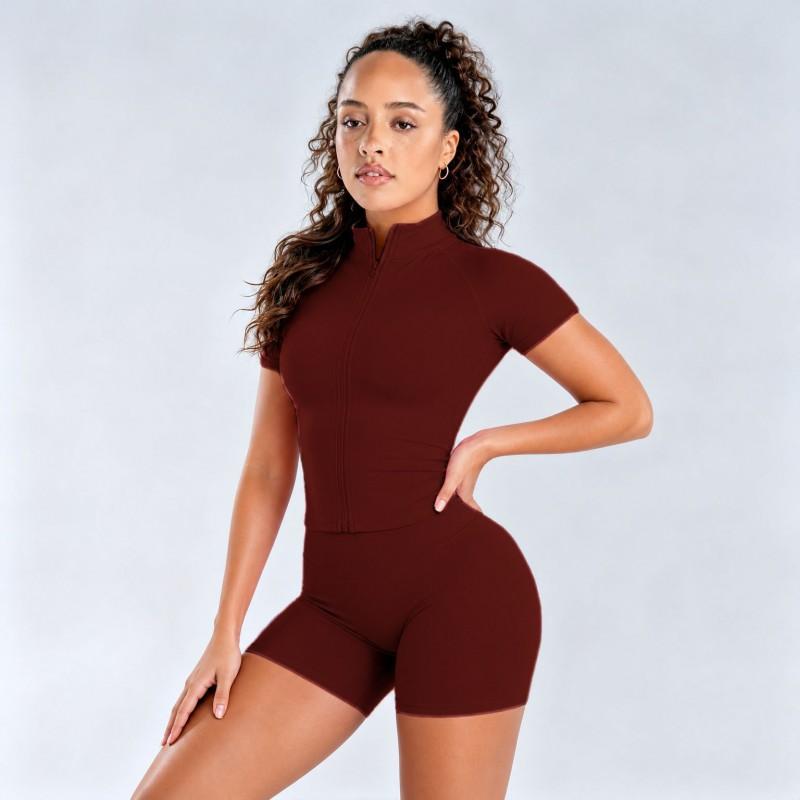 Womens Quick-Dry Yoga Set With Zipper Top High-Waisted Leggings Stretchy Athletic Workout Outfit Gym Fitness Running