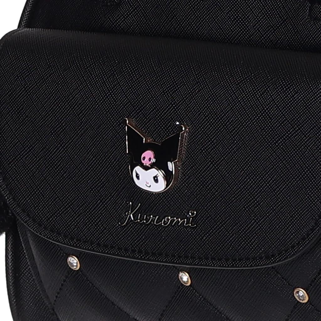 Sanrio Characters Boston Shoulder x x Synthetic Leather Bag, 16.5 19.5 10cm, 347g, (Kuromi)