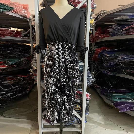 V-образный вырез с половиной рукавом, декор из бисера, бант, манжеты, облегающая талия, элегантное платье больших размеров, сексуальное платье с открытыми плечами и блестками, облегающее платье с запахом на бедрах, женская одежда