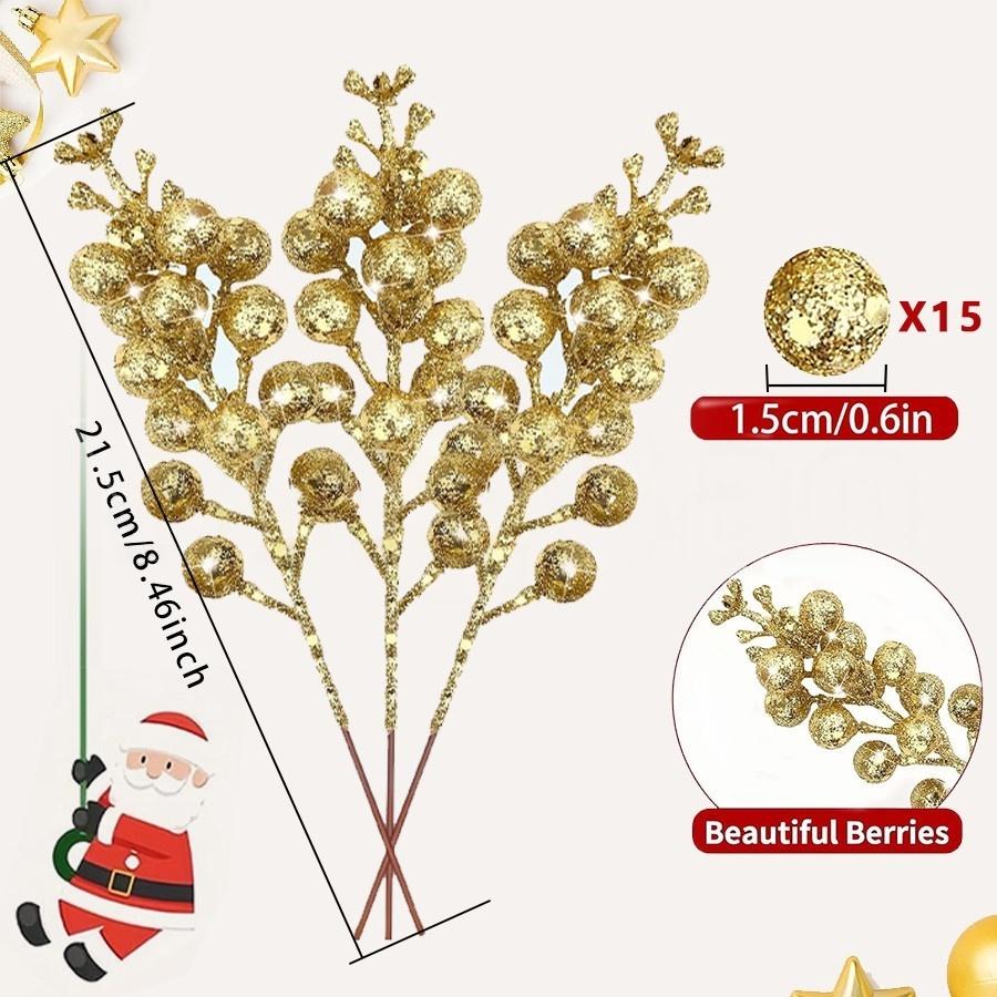 5-30Pcs 22cm Christmas Decoration Glitter Berrie Artificial Flower Bouquet Christmas Tree Ornaments for Home New Year 2026 Decor