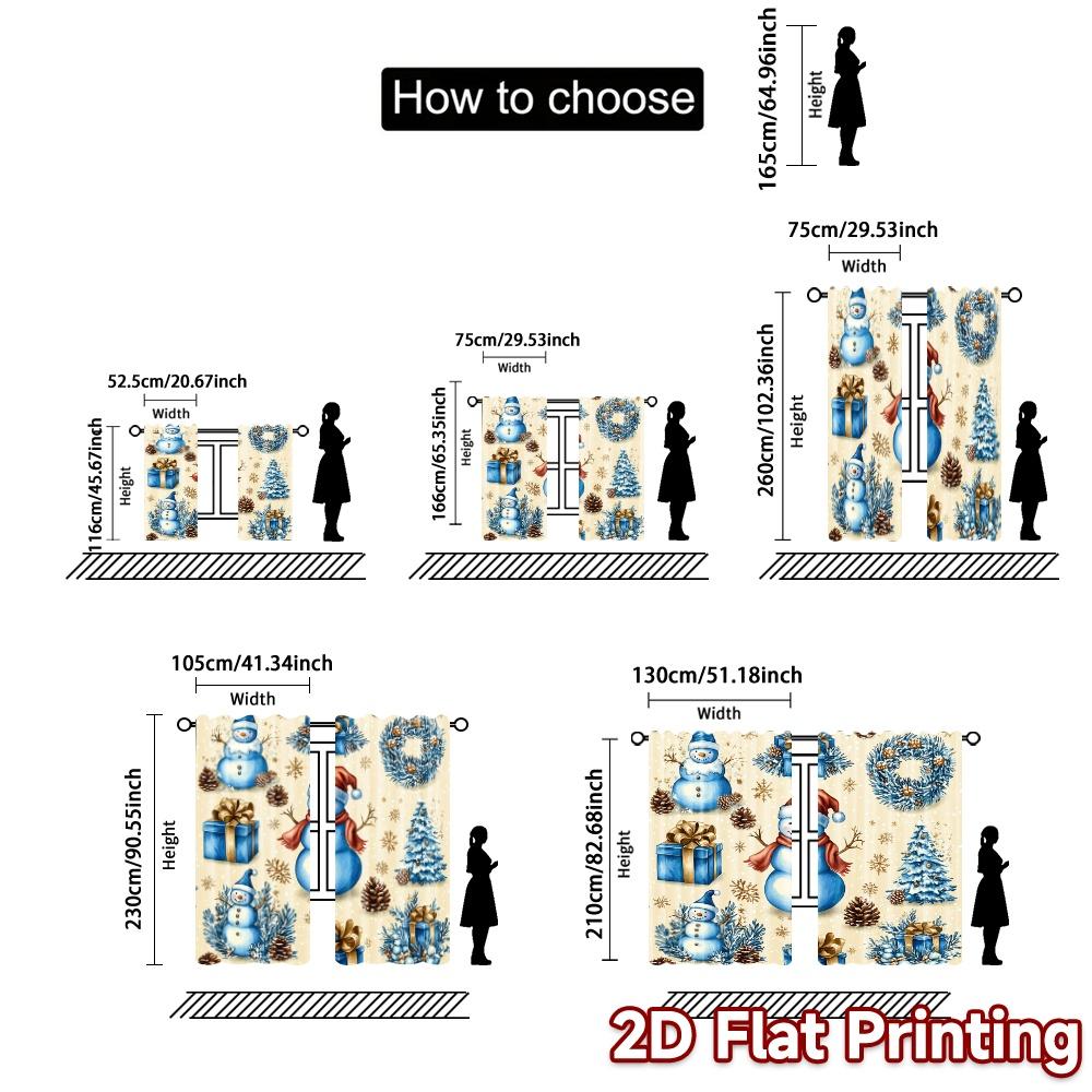 2 шт., Шторы Милый Снеговик Рождественский Венок Праздничный Сезон Шикарные Минималистичные Шторы Полиэстер Легко Устанавливаемые Шторы Все Сезоны
