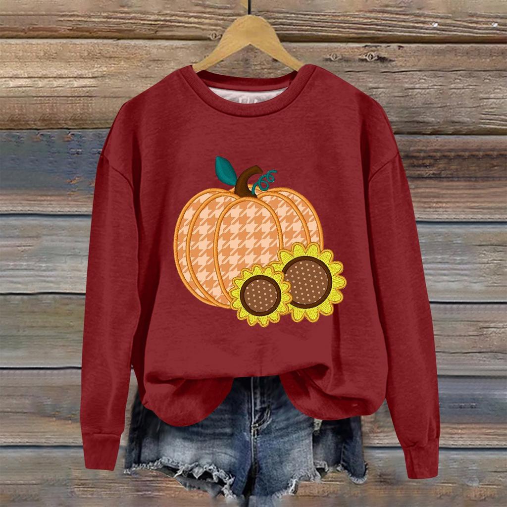 Женская мода Хэллоуин с длинным рукавом с принтом Свободная толстовка с круглым вырезом Топ