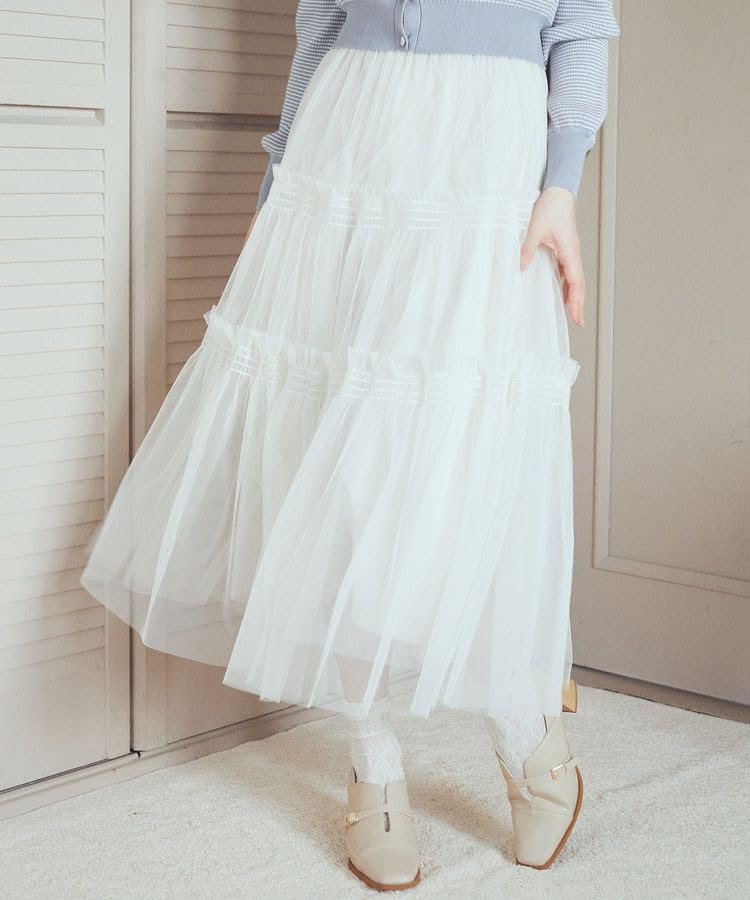 Earth Music Ecology Юбка многоярусная из тюля с оборками F & Юбка, Юбка, Женская, 01000113100, Слоновая кость,