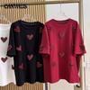 Plus Size Summer Women's Love T-Shirt Beaded Loose Short Sleeve Tops
