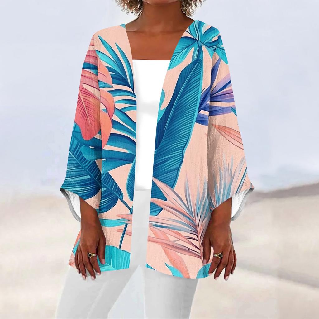 Women's Casual And Fashionable Printed Lightweight Mid Length Jacket Cardigan Cardigan