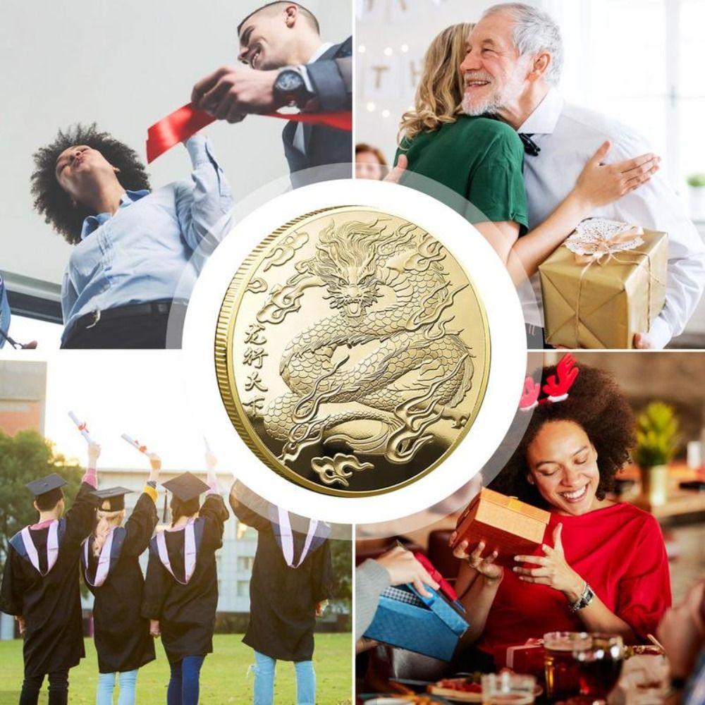 Золотые тисненые монеты с драконом, посеребренные коллекционные монеты, монета с драконом китайского зодиака, Новый год