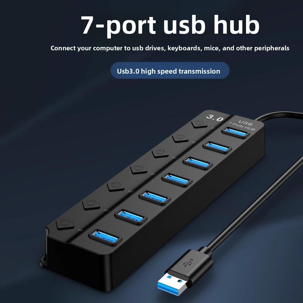 7-в-1 USB 3.0 концентратор с независимыми переключателями, 7 портов, USB 3.0 сплиттер, многофункциональная док-станция расширения, USB высокоскоростной удлинитель