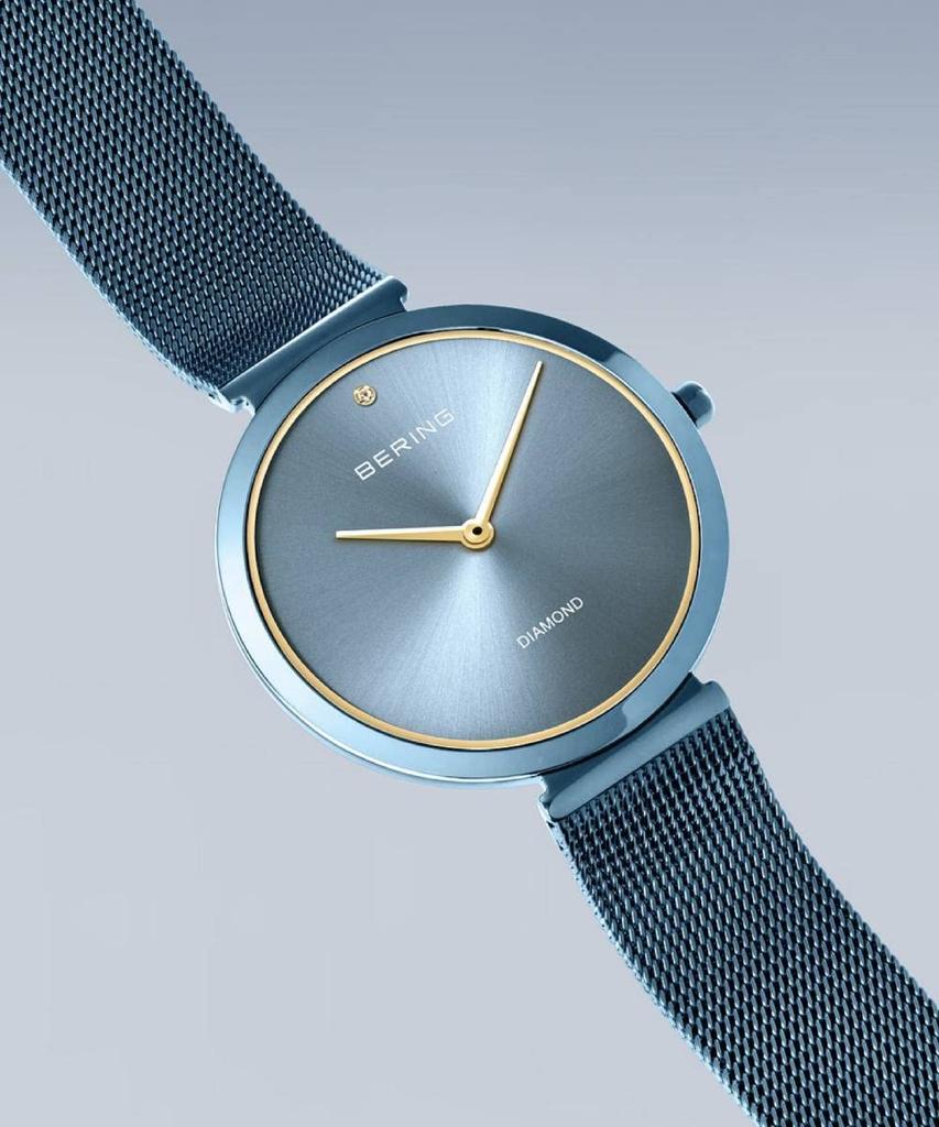 BERING Charity Blue Stainless Steel Mesh Time to Care Official Internal Sapphire Women's Watch, Quartz, Strap, 18132-Charity1, Import, 3-Year