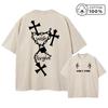 Mens Cross And Chain Print Washed TShirt Distressed Retro Casual Loose Pure Cotton Short Sleeve Summer Running Commuter Top