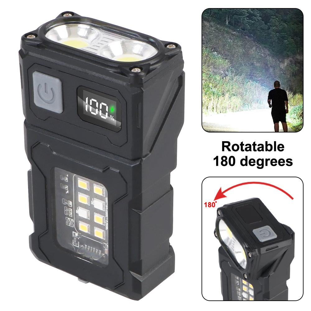 Multifunctional USB Rechargeable Side Lamp Portable Tail Magnetism Adjustable Angle Flashlight Hiking Camping Working Emergency Light