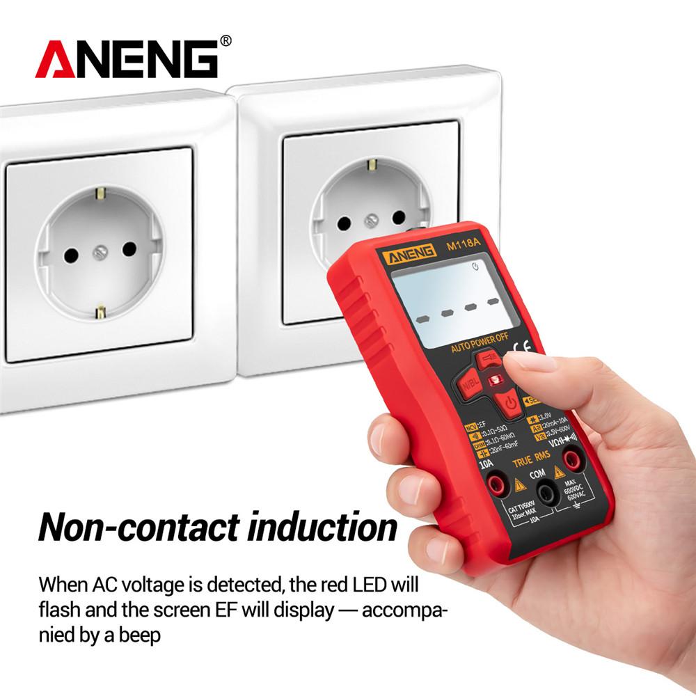 Aneng M118A цифровой мини-мультиметр тестер True Rms Auto Mmultimetro транзисторный измеритель с NCV удержанием данных 6000 отсчетов фонарик