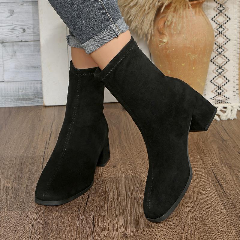 Ботильоны скинни больших размеров, модные, с квадратным носком, из замши, на задней молнии, на мягкой подошве, нескользящие, на блочном каблуке