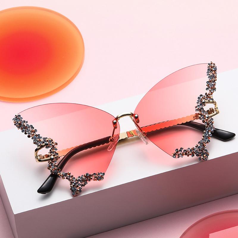 Модные солнцезащитные очки-бабочки с мозаикой и бриллиантами в металлическом каркасе, наружные очки с защитой от ультрафиолета