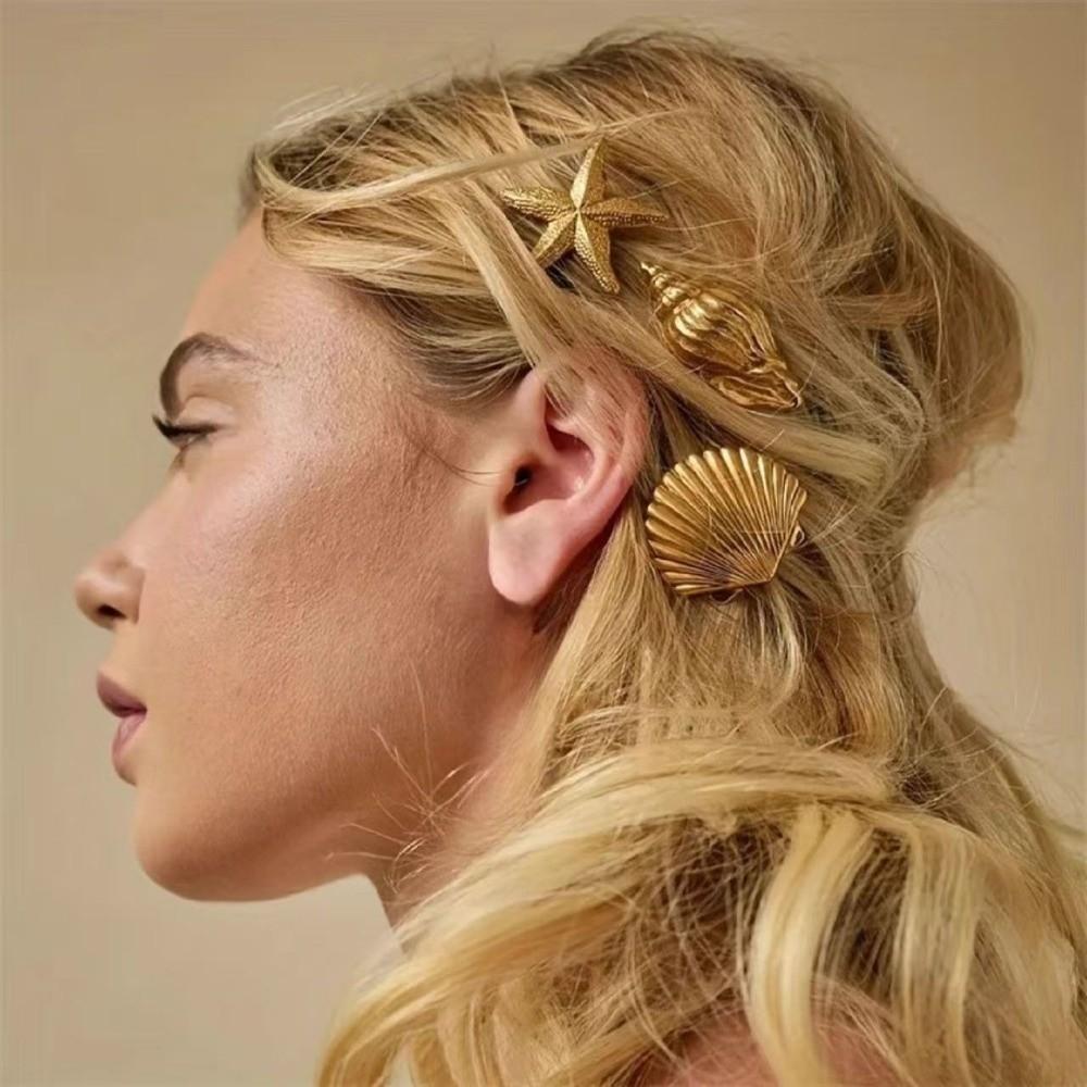 Golden Color Starfish Hair Clip Vacation Style Duckbill Hair Clip Sweet Headwear Girl