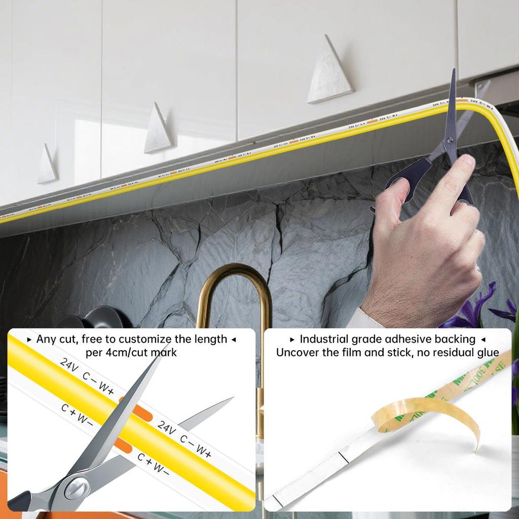 Беспроводное управление по Bluetooth через приложение Светодиодная лента под шкаф CCT 2700K-6500K Цветовая температура Диммируемая COB светодиодная лента для кухни