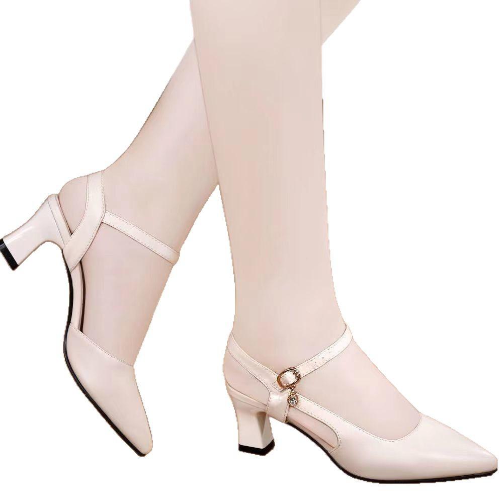 Босоножки на высоком каблуке с пряжкой в виде одного символа, женская обувь, весна 2025, новые повседневные туфли на толстой подошве, с острым носком, удобные, в стиле феи