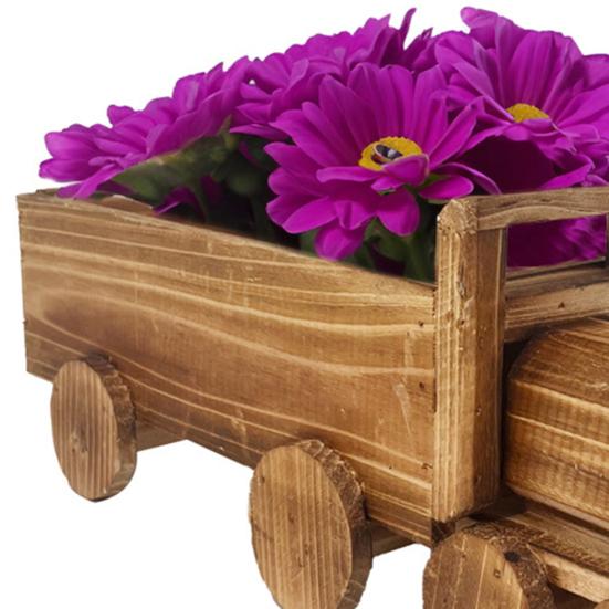 Train Flower Pot Wooden Vintage Bonsai Planter Home Garden Decor Rustic Plant Pot with Drainage Hole for Patio Balcony