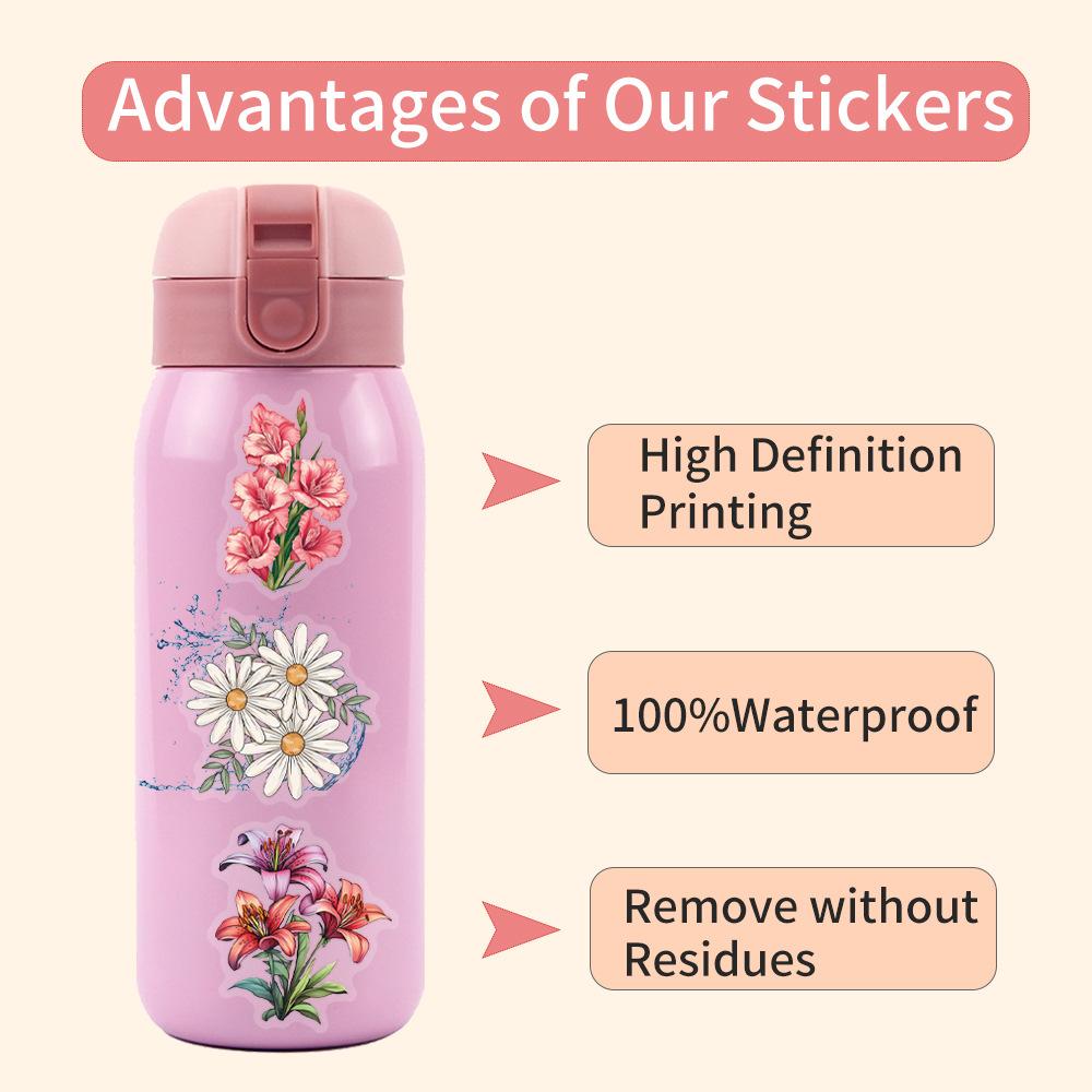 60 INS Ink and Flower Stickers Pack Waterproof Transparent PET Flower Material Decorative Guitar Notebook