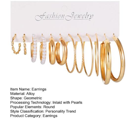 6 пар серег C-образной формы, минималистичные золотые обручи с жемчугом, легкие классические очаровательные украшения для женщин и девочек