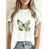 Женская футболка, повседневный летний наряд, модный топ с красочным дизайном бабочек и цветов, идеально подходит для повседневной носки и активного отдыха.