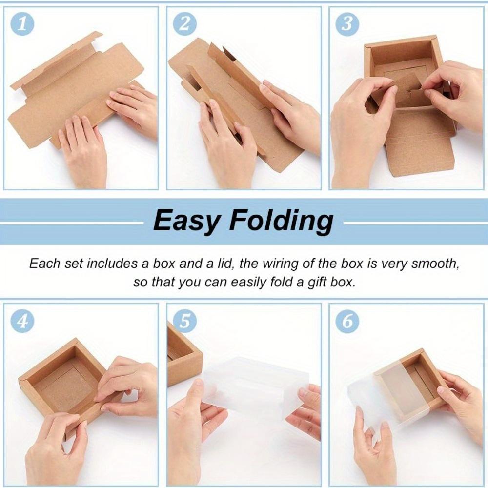 10sets Kraft Paper Gift Boxes Square Brown Drawer Boxes with PVC Windows Cover for Party Favor Treats Bakery Jewelry Proposal Gift Packaging