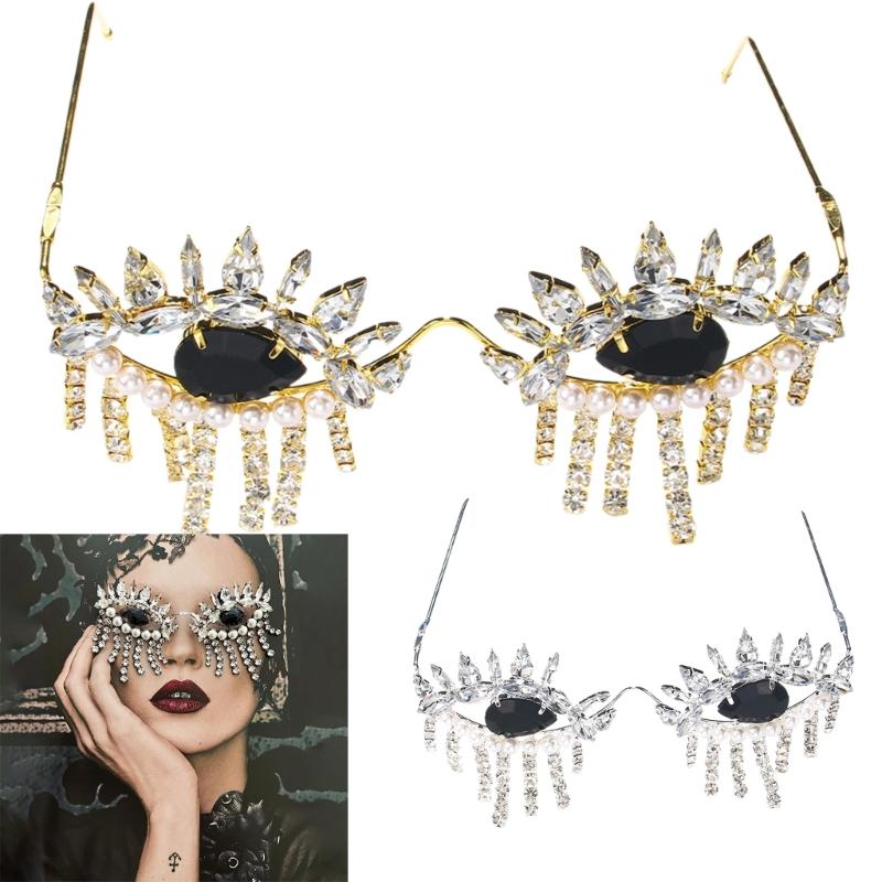 Trendy Eyeglass Frame with Exquisite Diamong Inlay Face Jewelry Accessories Unique Frameless Style Adornment for Women