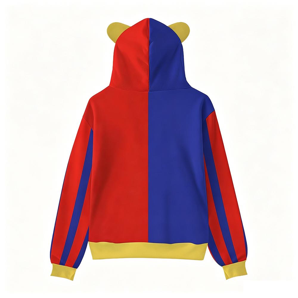 Худи с костюмом Помни Унисекс Стиль клоуна Худи Color Block Красно-синий Разделенный пуловер С ушками Хэллоуин Вечеринка Косплей Толстовка