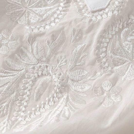 Женский топ с вышивкой и круглым вырезом Элегантный короткий рукав из хлопка и льна с винтажной вышивкой