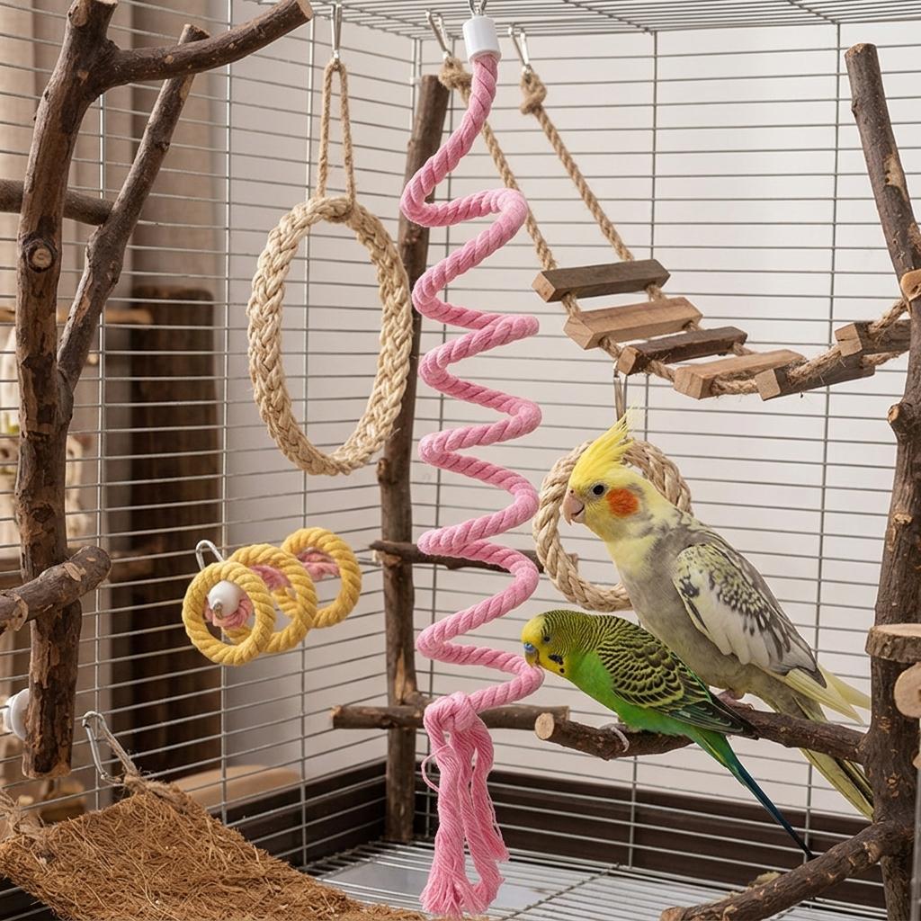 Parrot Cotton Rope Climbing Toy Swing Hoop Perch for Budgie and Cockatiel