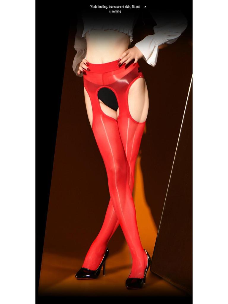 Qing Hema Shiny Black Silk Suspender Pantyhose - Reflective, Sexy, and Easy To Remove