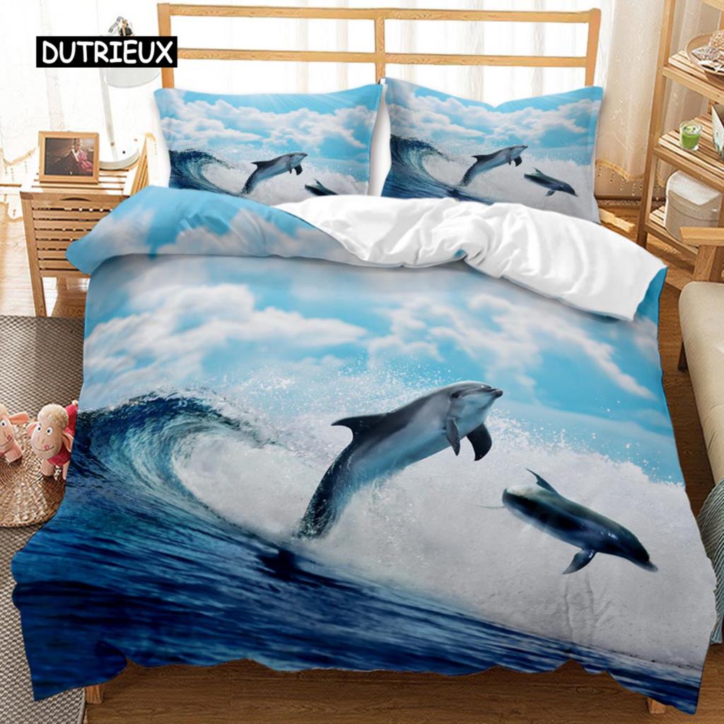 Комплект постельного белья «Морская жизнь» с изображением светящейся медузы, комплект постельного белья из полиэстера с изображением тропической морской рыбы под морем «Морская жизнь»