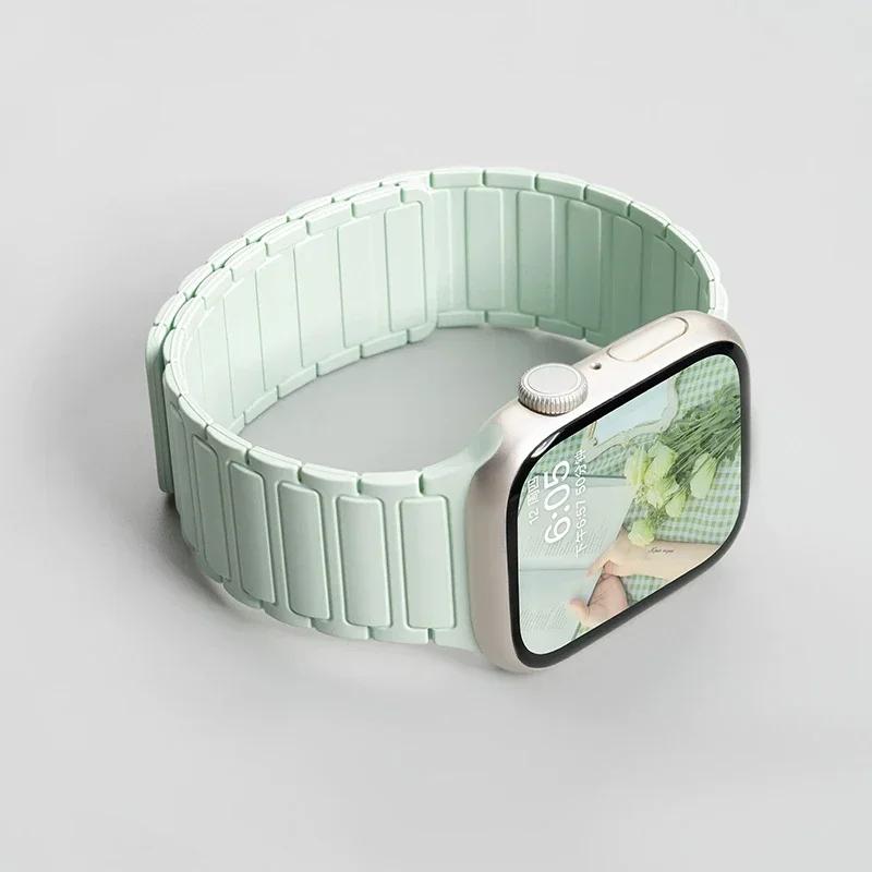 Силиконовый ремешок для Apple Watch 46 мм 42 мм 49 мм 45 мм 41 мм 44 мм 40 мм Магнитный ремешок для IWatch Ultra 2 Series 10 9 8 7 6 SE 5 4 3