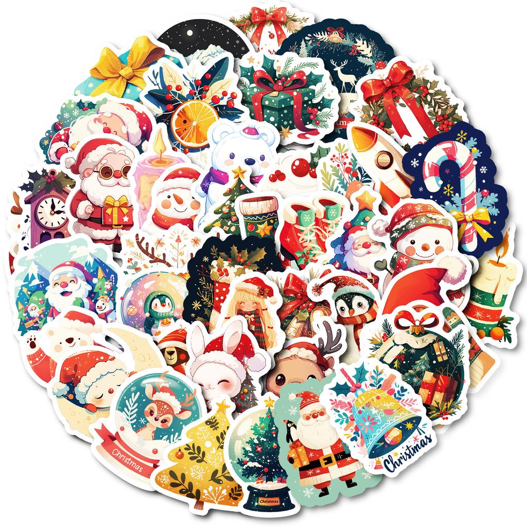 50 PCS Christmas Stickers - Colorful Holiday Decals for Mugs, Tablets, Gifts