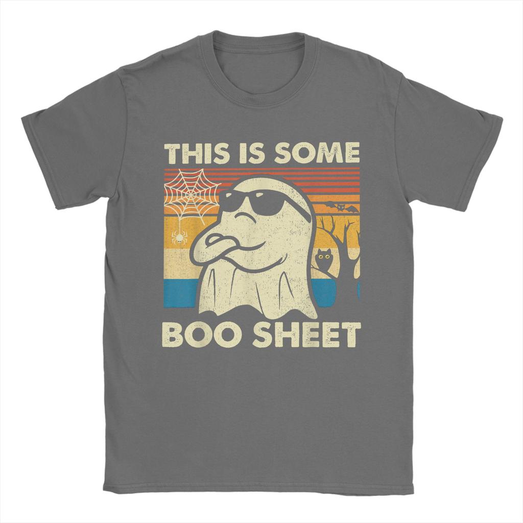 Vintage This is Some Boo Sheet Ghost Retro Funny Halloween T-Shirts Men Round Neck Cotton T Shirts Short Sleeve Tees Clothing