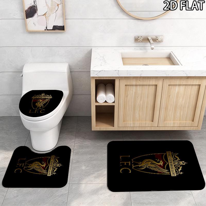 FC Liverpool 3pcs Pattern Flannel Nonslip Absorbent Washable Decorative Bathroom Home Toilet Seat Cover Mat Set