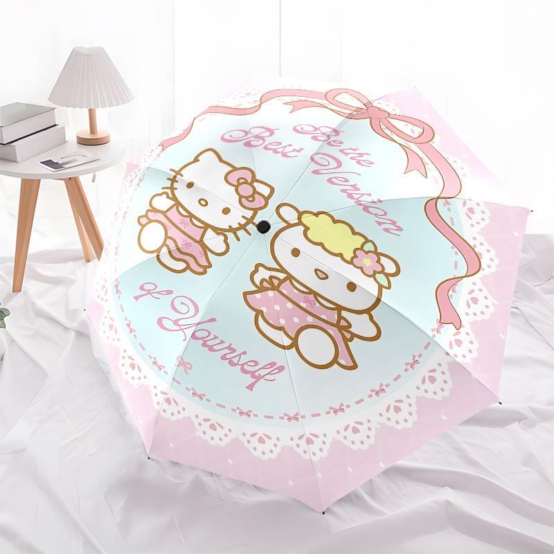 Hello Kitty, Friendship Automatic Open/Close Umbrella-Cute Umbrella with Cute Design, Portable 3-Fold Compact Umbrella for Men & Women, Hall