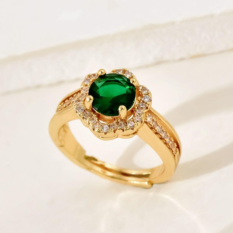 Ins Japanese and Korean Niche Versatile Plain Ring Ring Women's Inlaid Emerald Zircon Ring Simple Fashion Index Finger Ring